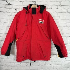 Vintage Marlboro Country Store Red Down Puffer Jacket Men's Size M Parka W/Hood